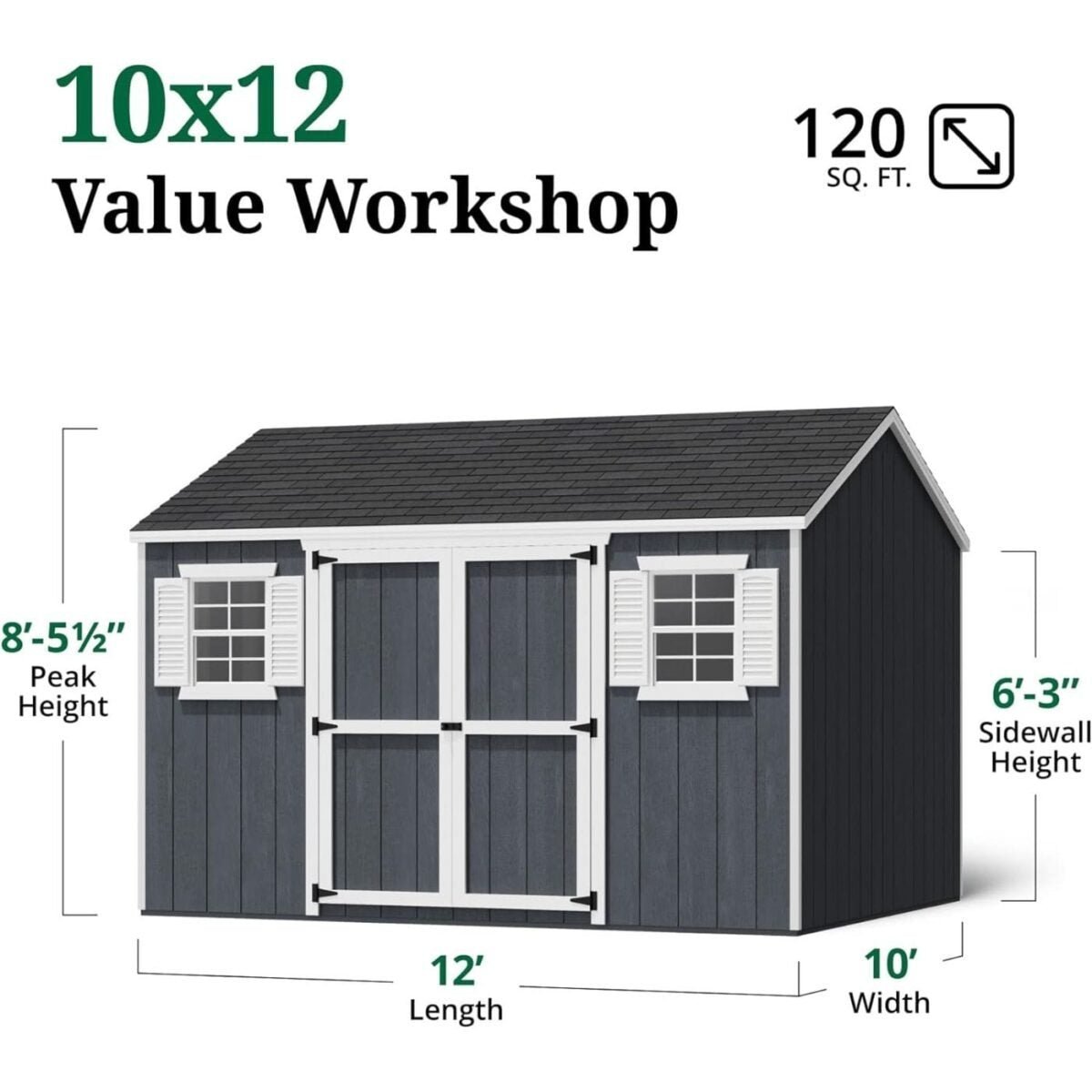 10×12 Value Workshop Shed with Operable Windows, Outdoor Wood Storage - Image 3